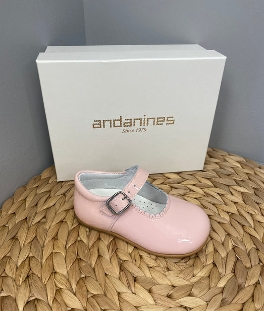 ANDANINES Baby Girls Mary Jane Light Pink Patent Leather Shoe