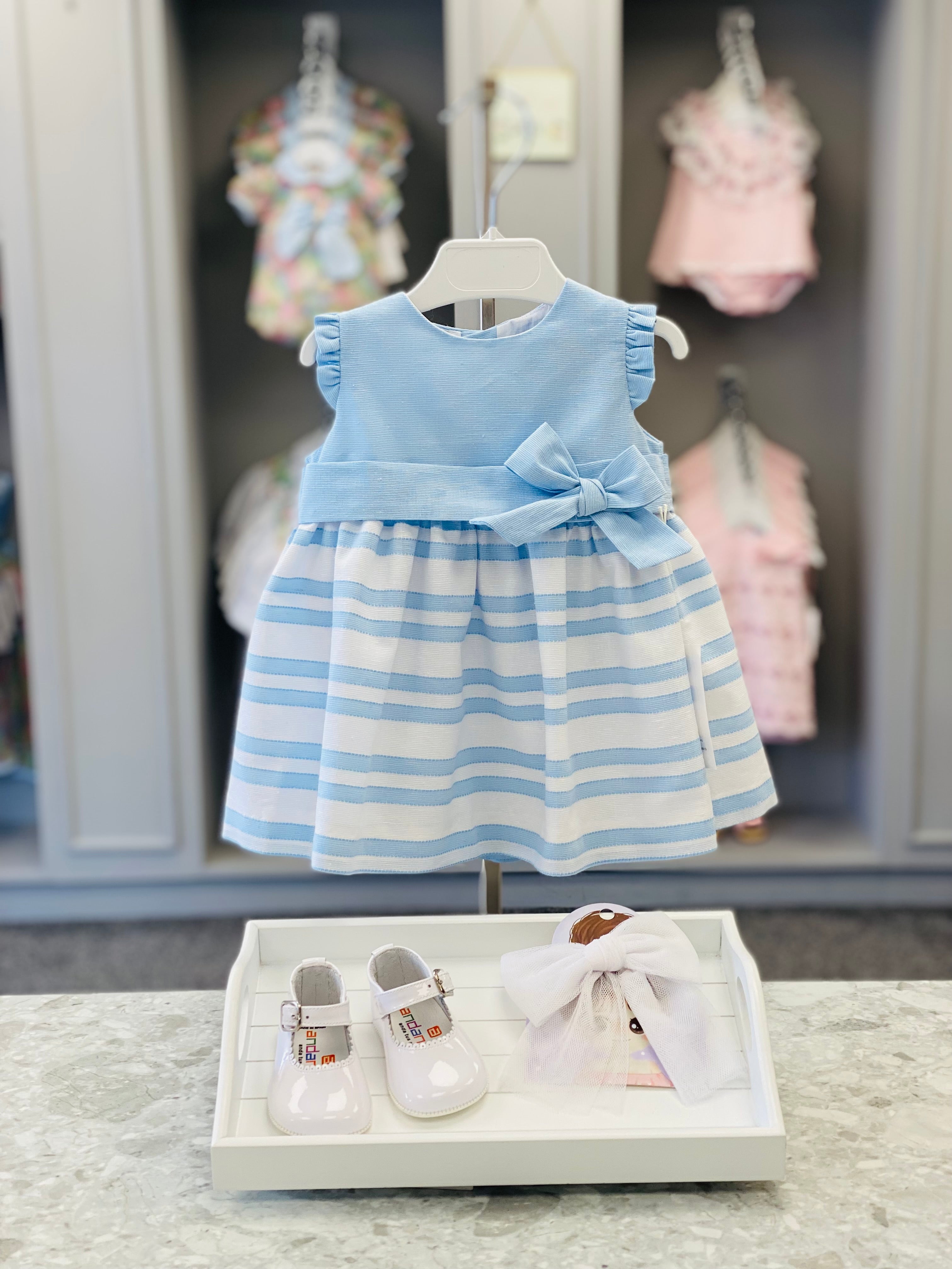 BASMARTI SS25 Agripina Girls Blue & White Stripe Dress - 25101