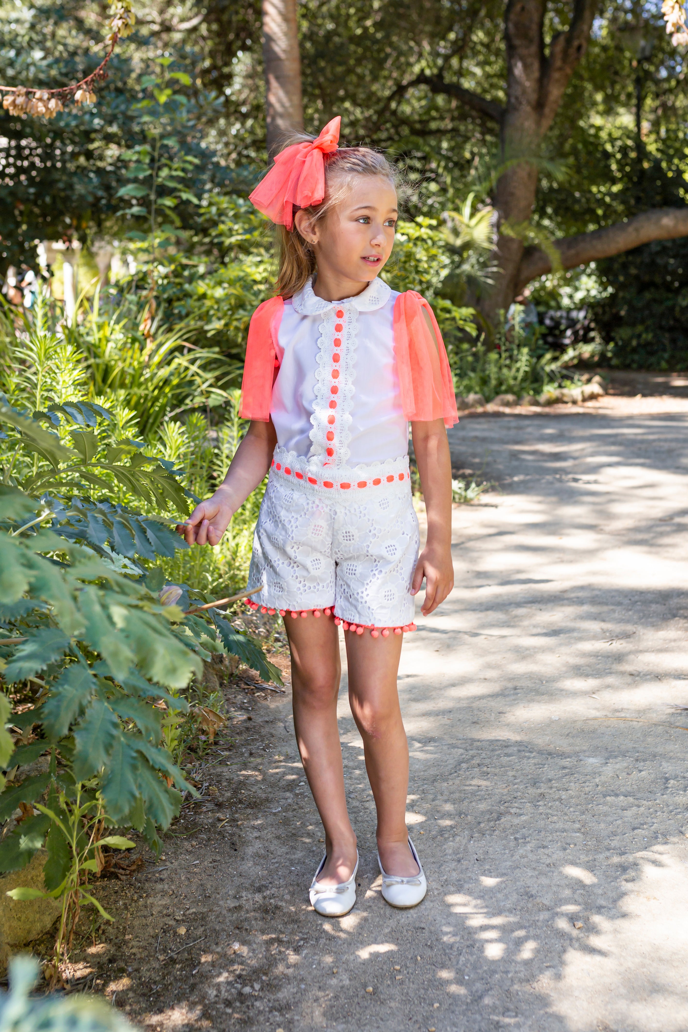 NAXOS SS25 Neon Girls White & Orange Tulle Short Set - CLEARANCE SALE