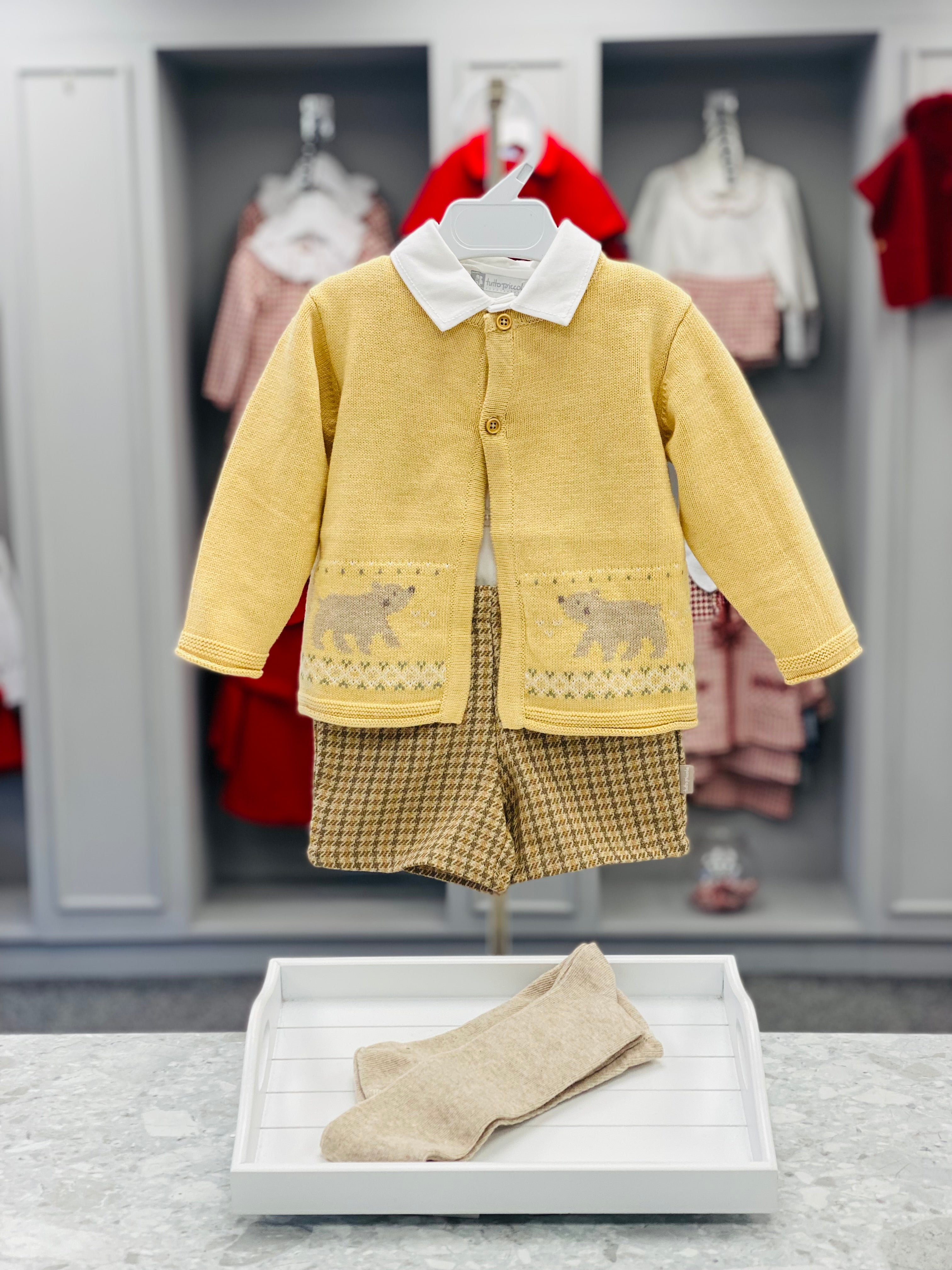 AW25 TUTTO PICCOLO Boys Camel & Mustard Short Set with Cardigan