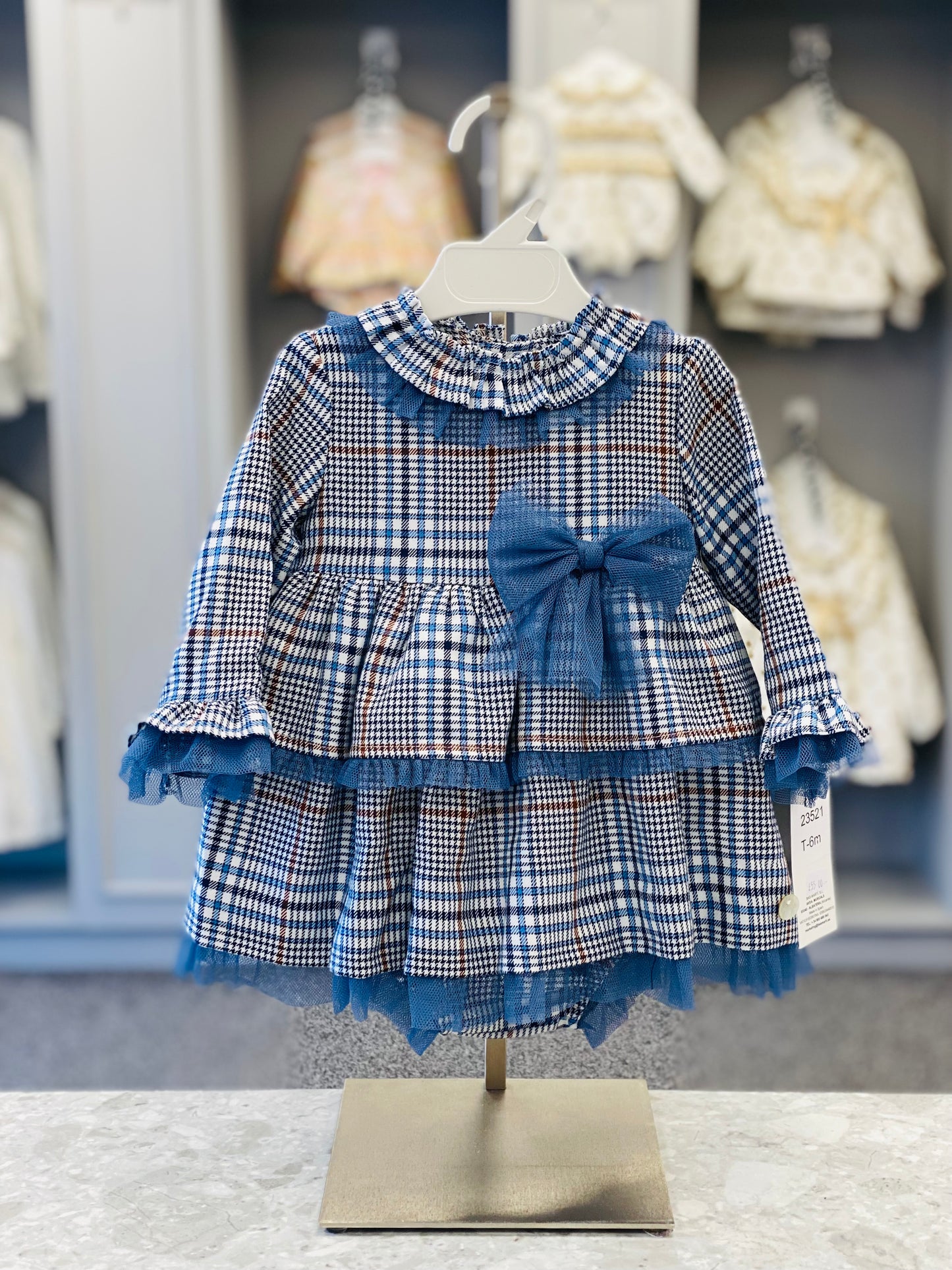 BASMARTI AW23 Blue Check Baby Girls Dress & Knickers - CLEARANCE SALE