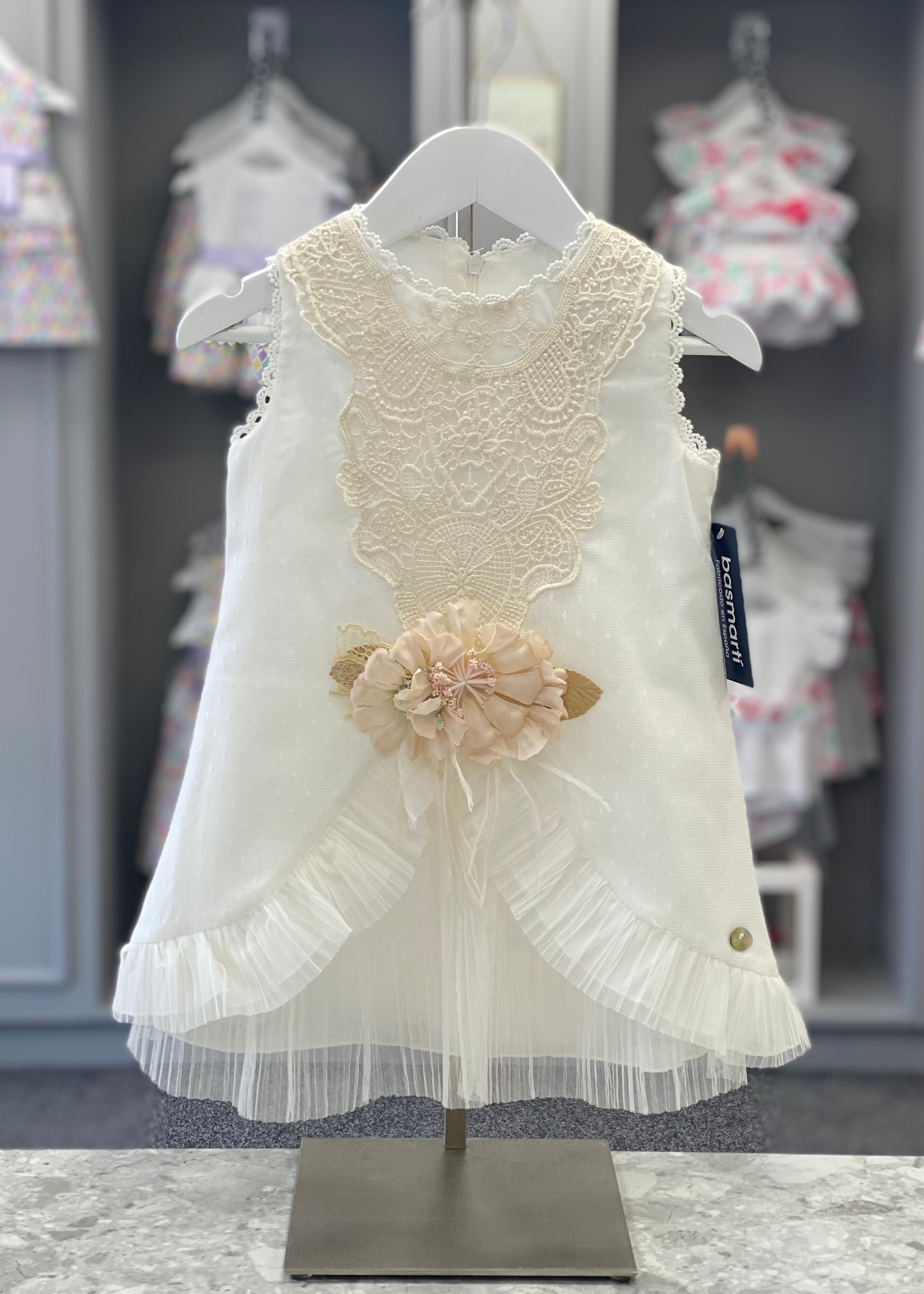 BASMARTI SS21 Augusta Cream Tulle Girls Dress - CLEARANCE SALE