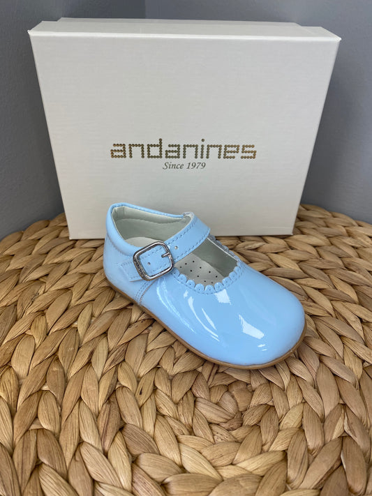ANDANINES Baby Girls Mary Jane Blue Patent Leather Shoe