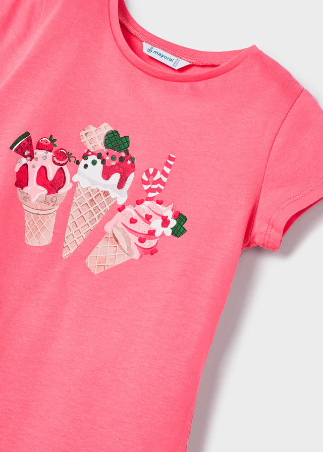 MAYORAL Girls Peony Pink Ice Cream T-Shirt - CLEARANCE SALE