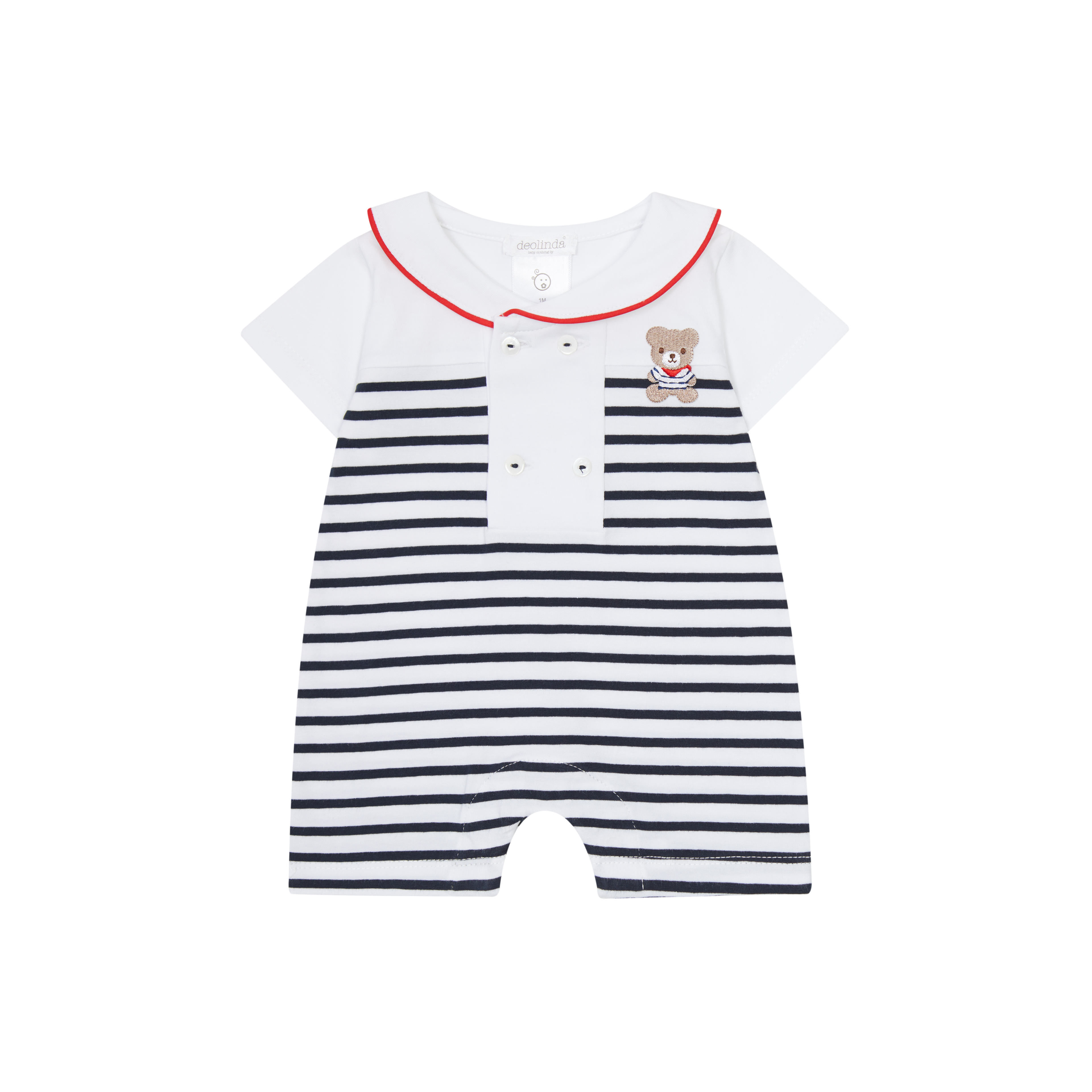 DEOLINDA SS25 Marine Navy & White Boys Romper - 251151
