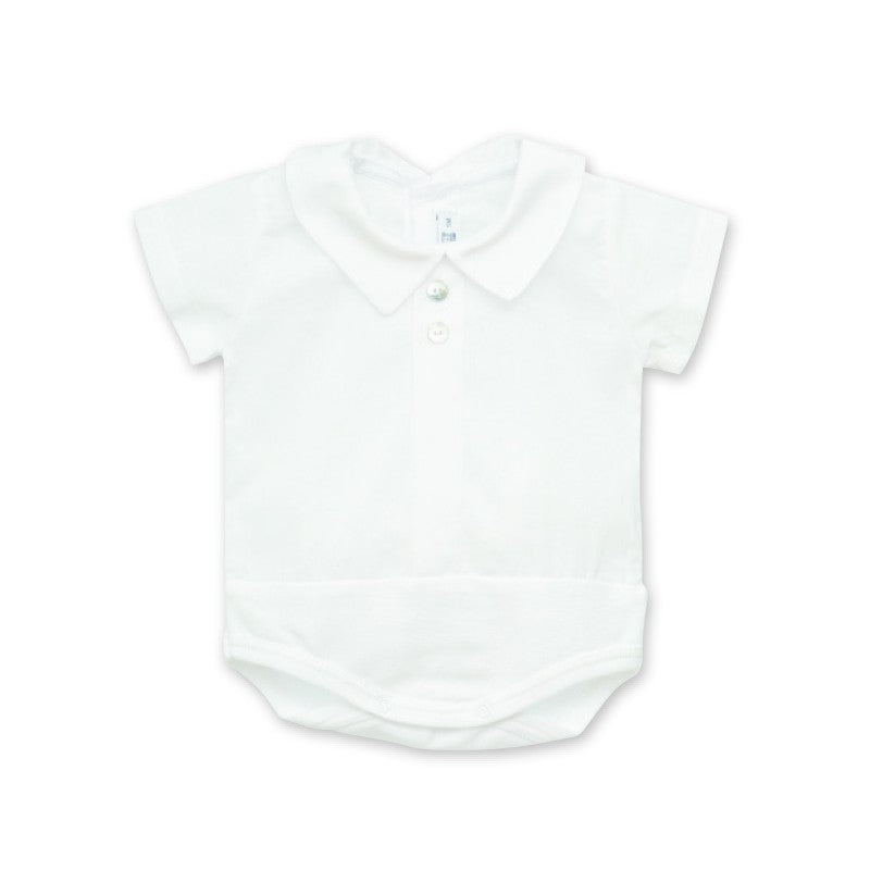 CALAMARO BASICS Baby Boys White Short Sleeve Bodysuit with Collar - 19067