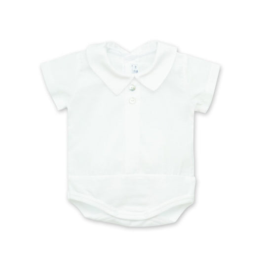CALAMARO White Baby Boys Short Sleeve Bodysuit with Collar - 19067