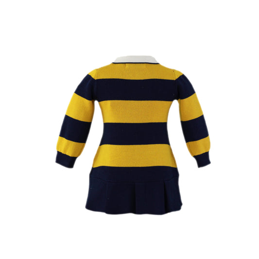 MIRANDA NEL BLU Navy & Mustard Stripe Baby Girls Knitted Polo Dress - CLEARANCE SALE