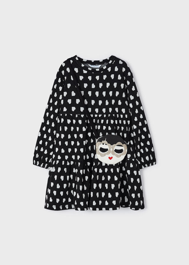 MAYORAL Girls Black Heart Print Dress with Handbag - 4932