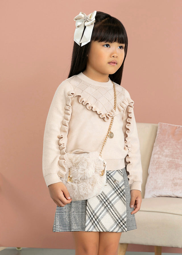 ABEL & LULA Girls Beige & Black Plaid Skirt Set - 5516