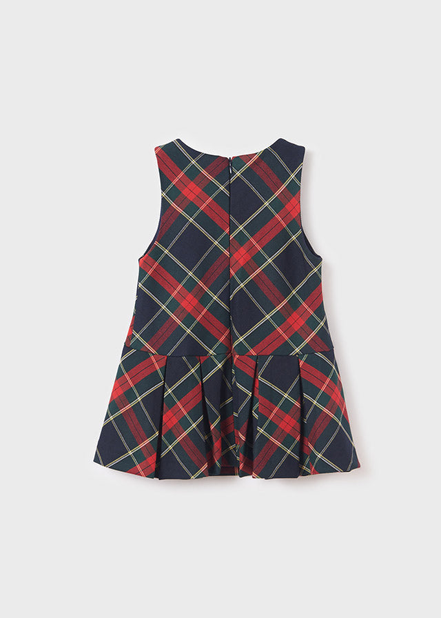 Navy tartan pinafore and gold button detail