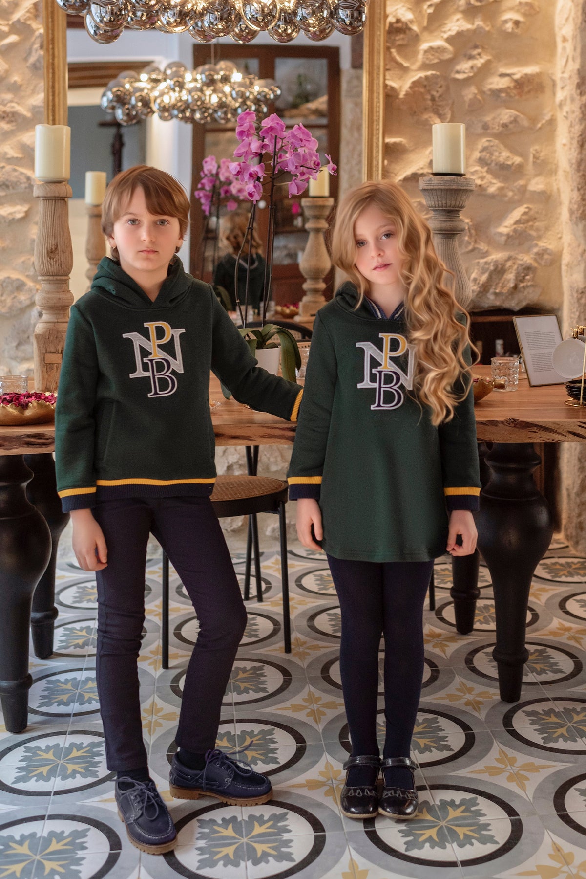 MIRANDA NEL BLU Girls Green Hoodie Dress - 1407