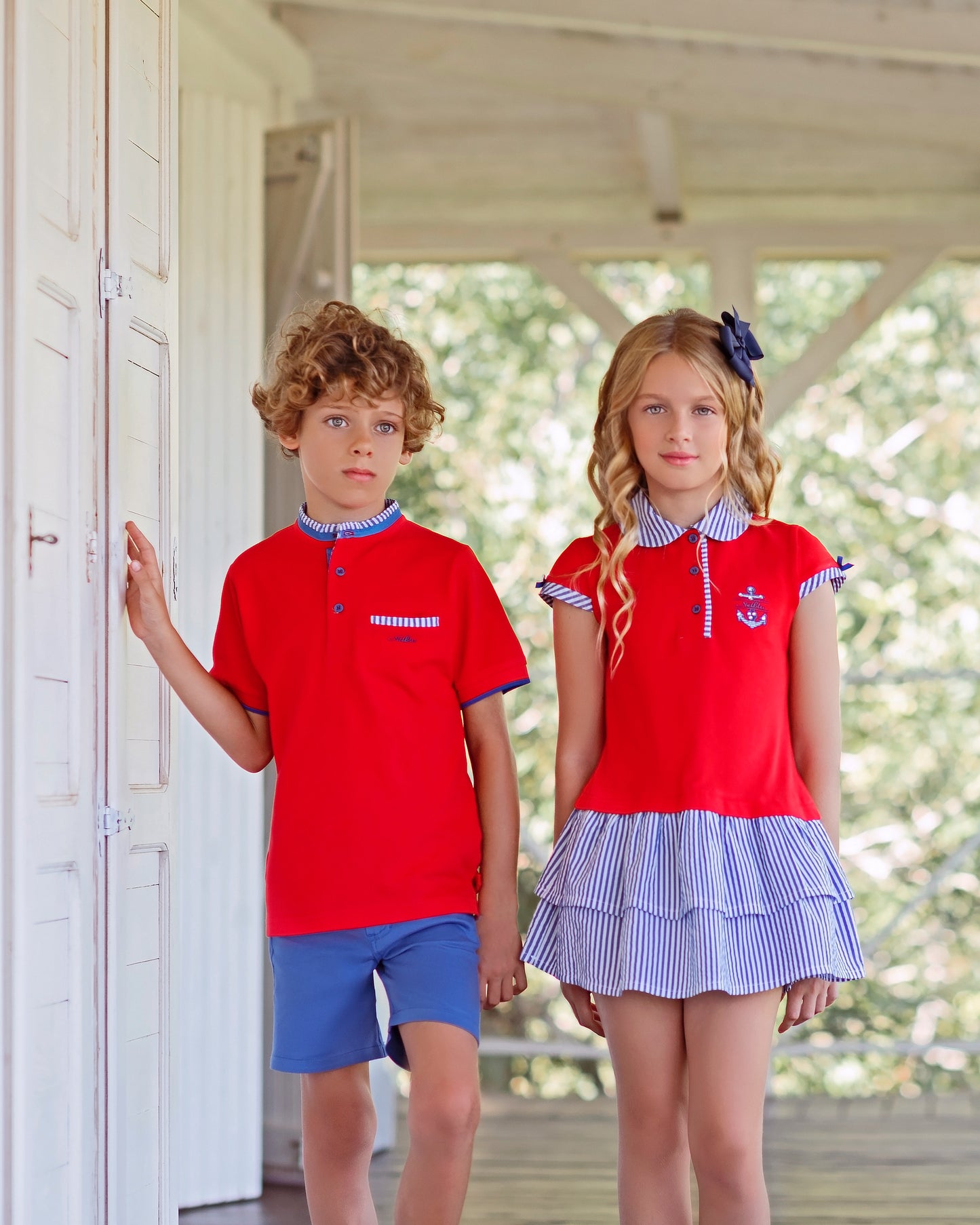 MIRANDA NEL BLU Red & Blue Boys Polo Short Set - 1307