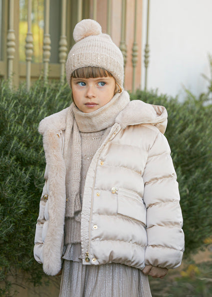 ABEL & LULA AW24 Girls Champagne Satin Padded Coat - 5837