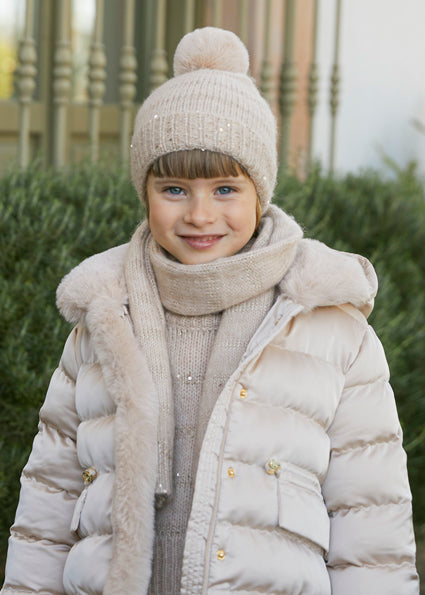 ABEL & LULA AW24 Girls Champagne Satin Padded Coat - 5837