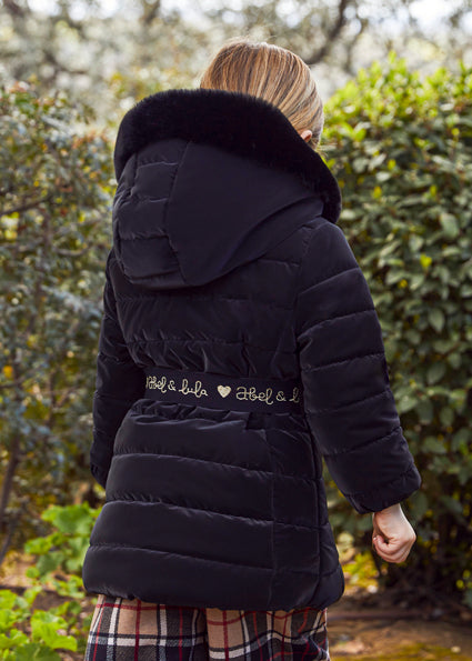 ABEL & LULA AW24 Girls Black Padded Coat with Belt - 5839