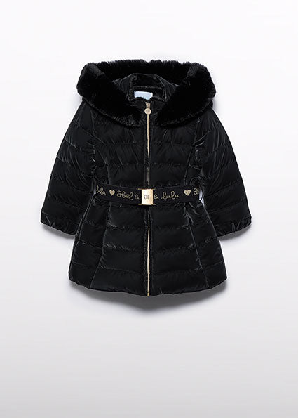 ABEL & LULA AW24 Girls Black Padded Coat with Belt - 5839