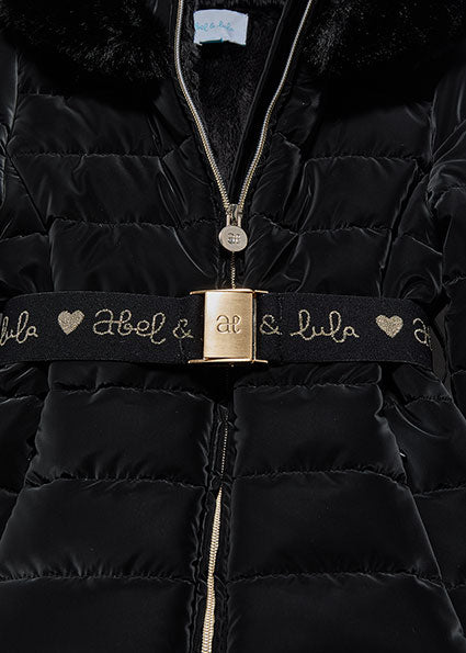 ABEL & LULA AW24 Girls Black Padded Coat with Belt - 5839
