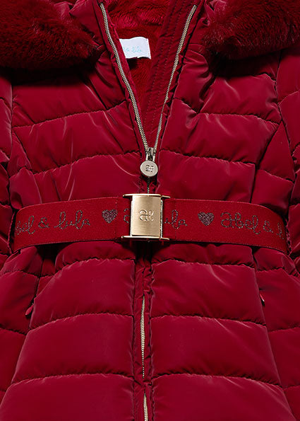 ABEL & LULA AW24 Girls Red Padded Coat with Belt - 5839