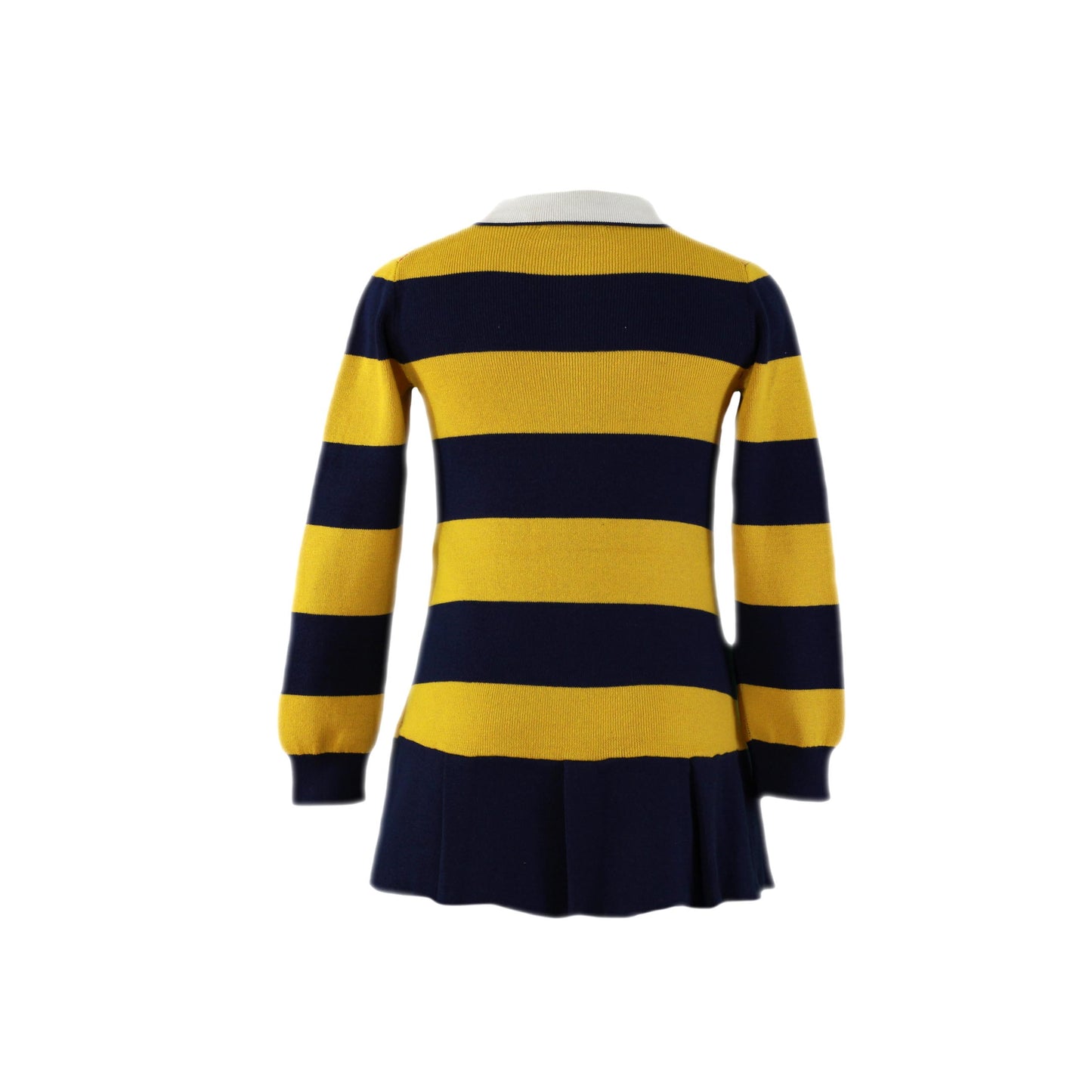 MIRANDA NEL BLU Navy & Mustard Stripe Girls Knitted Polo Dress - 1409