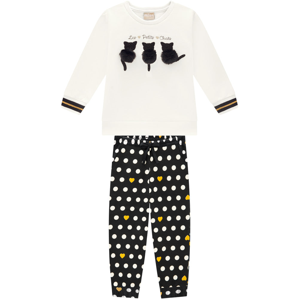 MILON Girls Cat Cream & Black Jogger Set - 14528