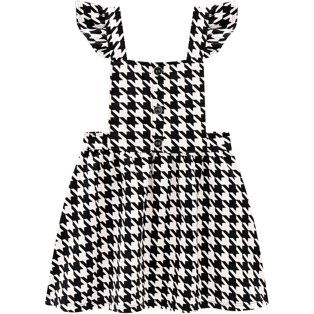 MILON Girls Chic Black & Cream Dogtooth Pinafore Set - 14590