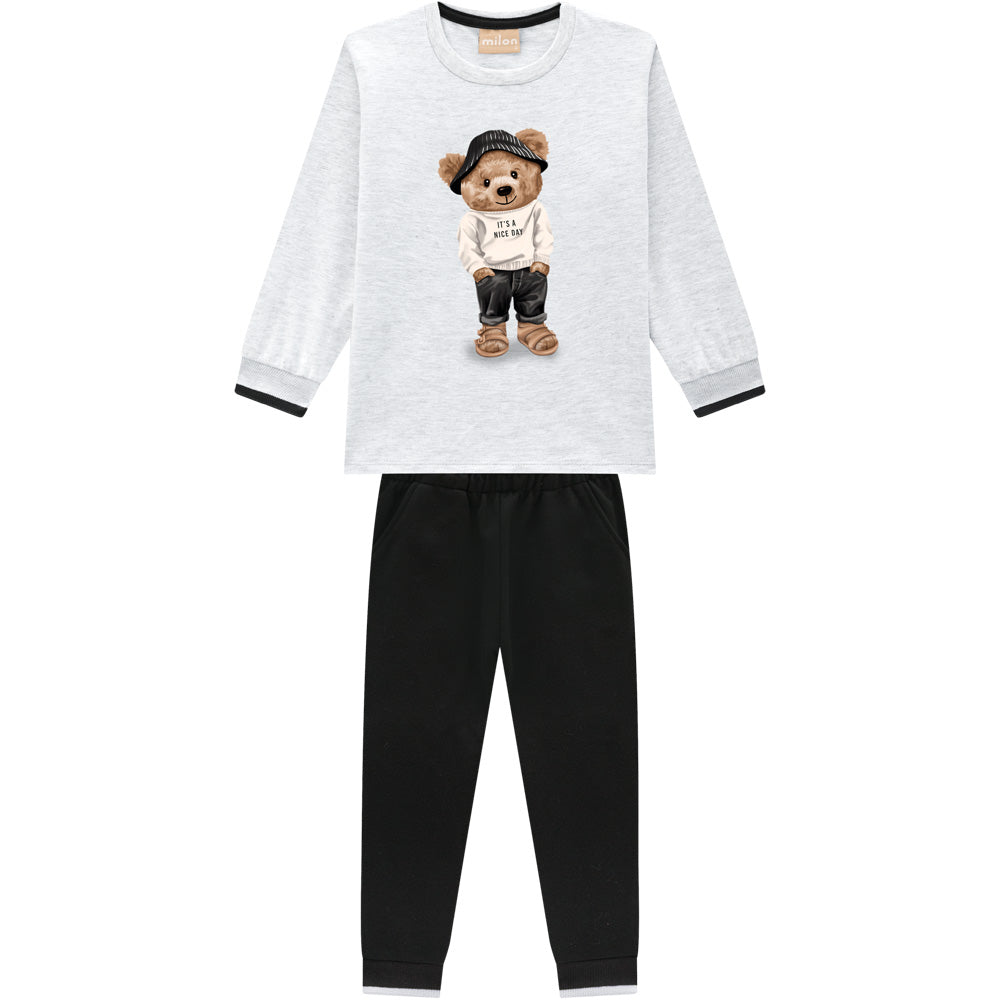 MILON Boys Teddy Grey & Black Jogger Set - 14672