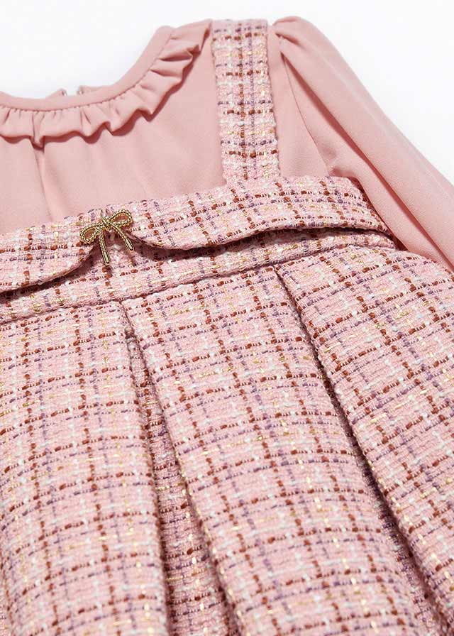 AW25 ABEL & LULA Petal Girls Pink Tweed Pinafore Dress - 5504