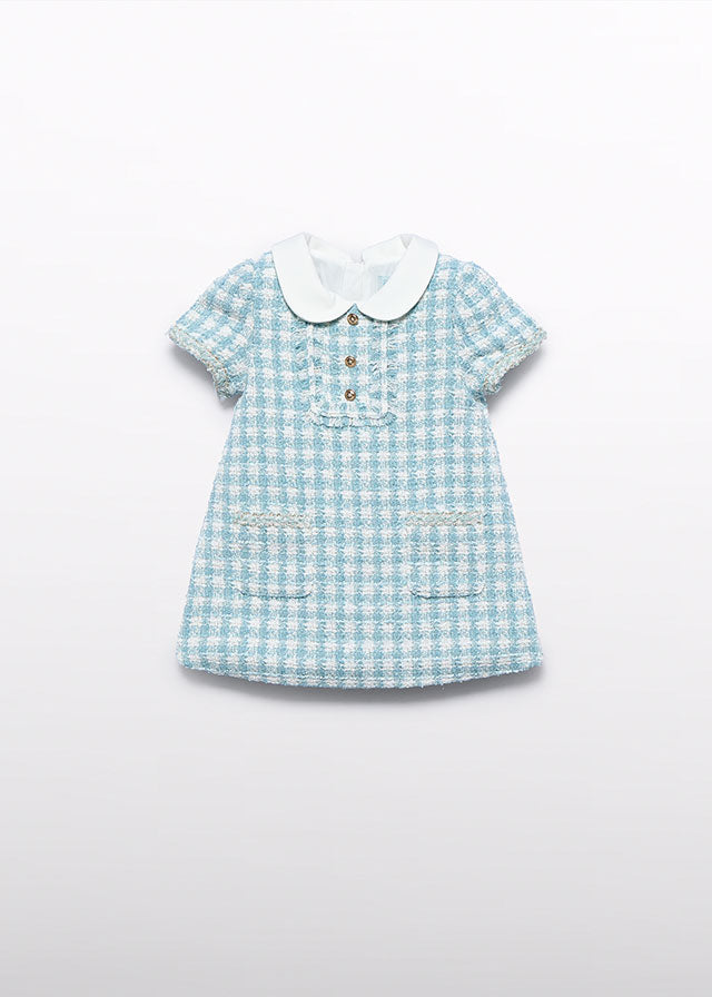 AW25 ABEL & LULA Aqua Girls Lurex Dogtooth Dress - 5511