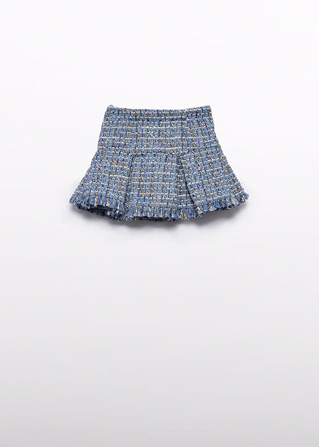 AW25 ABEL & LULA Sky Blue Girls Tweed Skirt Set with Jacket - 5841