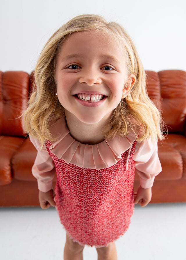 AW25 ABEL & LULA Red Girls Tweed A-Line Dress - 5526