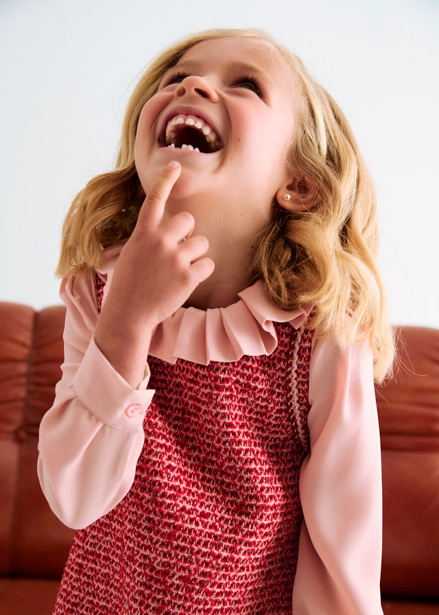 AW25 ABEL & LULA Red Girls Tweed A-Line Dress - 5526