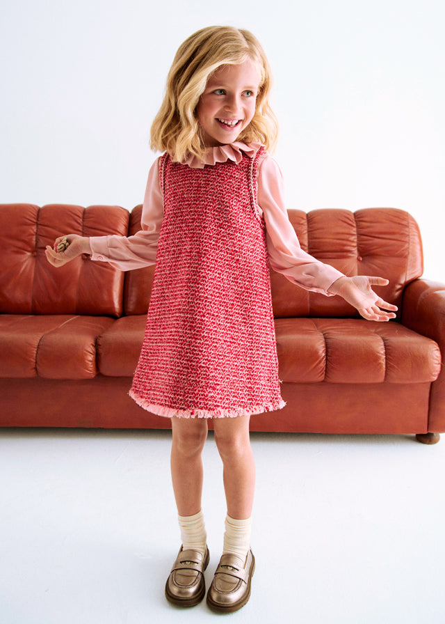AW25 ABEL & LULA Red Girls Tweed A-Line Dress - 5526