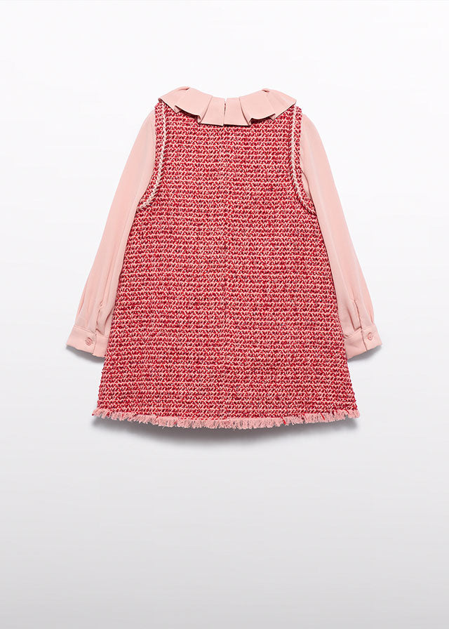 AW25 ABEL & LULA Red Girls Tweed A-Line Dress - 5526