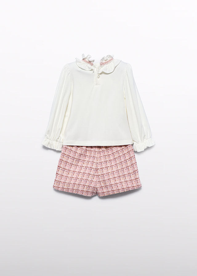 AW25 ABEL & LULA Petal Girls Pink Tweed Short Set with Jumper - 5710