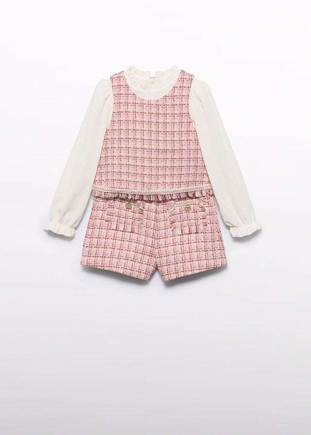Abel & Lula girls pink tweed top and tailored shorts - alternate view