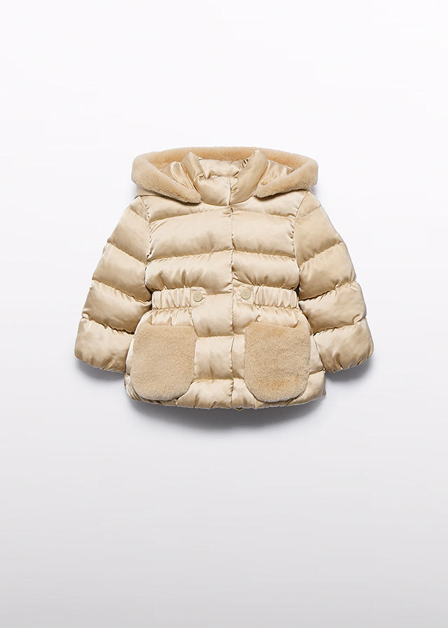 AW25 ABEL & LULA Almond Girls Cream Satin Padded Coat - 5821
