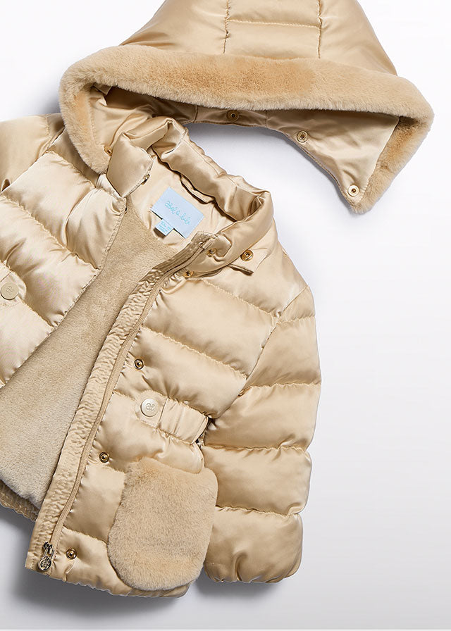 AW25 ABEL & LULA Almond Girls Cream Satin Padded Coat - 5821