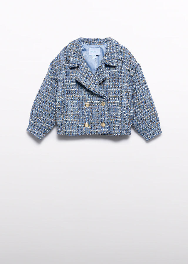 AW25 ABEL & LULA Sky Blue Girls Tweed Skirt Set with Jacket - 5841