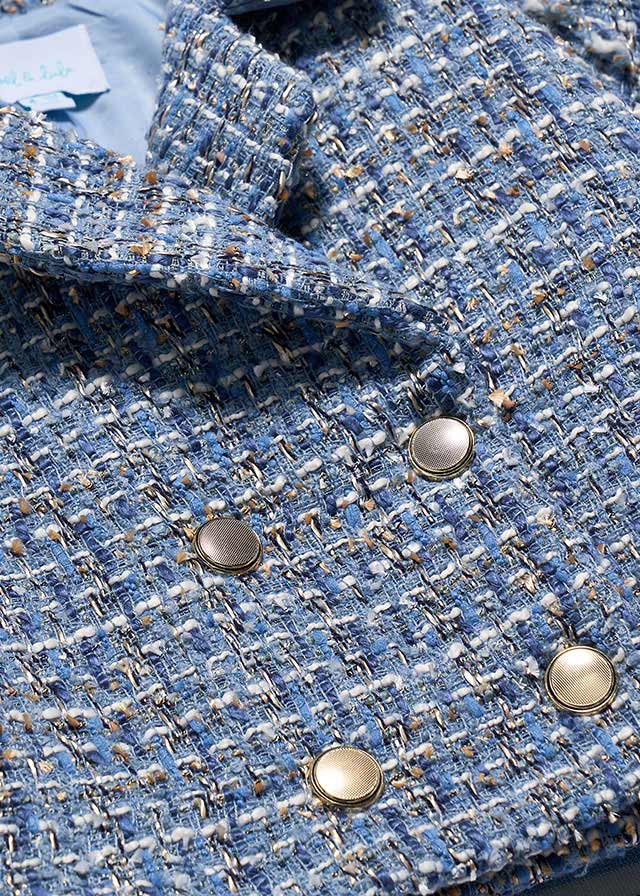 AW25 ABEL & LULA Sky Blue Girls Tweed Skirt Set with Jacket - 5841