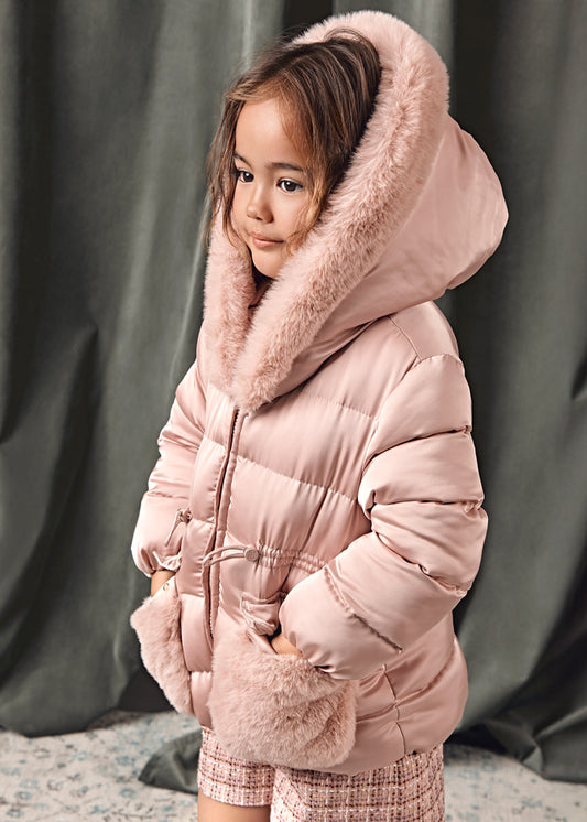 AW25 ABEL & LULA Petal Girls Pink Satin Padded Coat - 5849