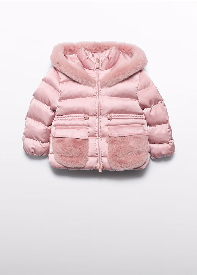 Abel & Lula girls petal pink satin padded coat - alternate product view