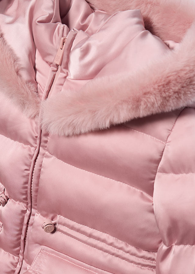 Abel & Lula petal pink padded coat for girls - back and hood detail