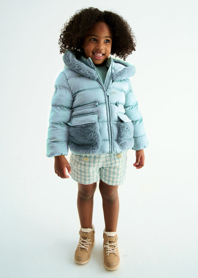 AW25 ABEL & LULA Aqua Girls Green Satin Padded Coat - 5849