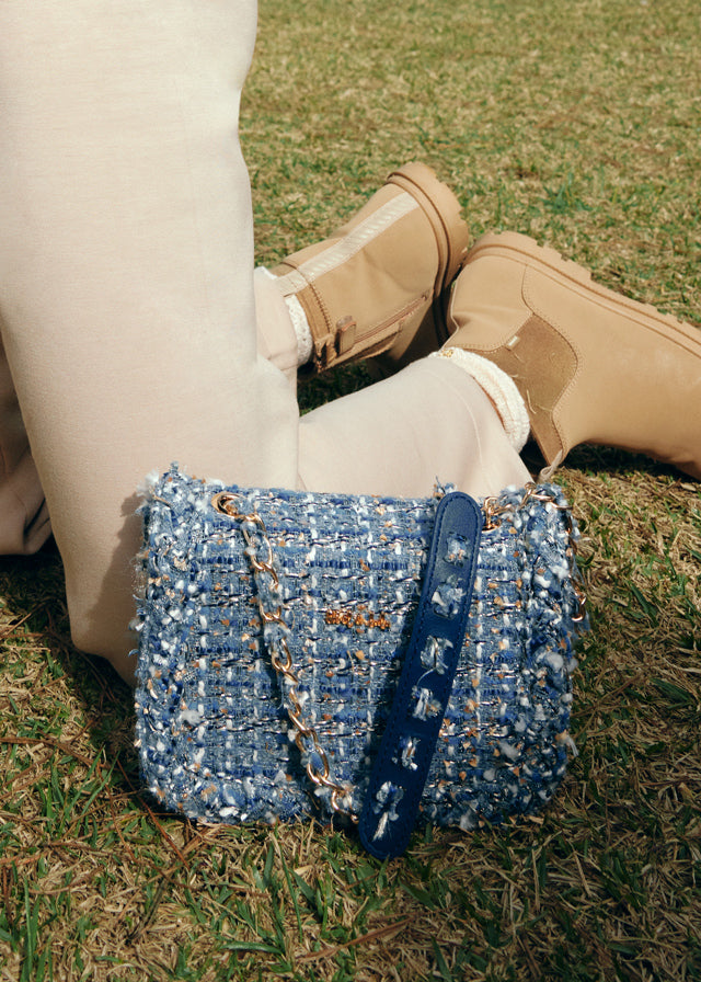 AW25 ABEL & LULA Sky Blue Girls Tweed Handbag - 5982
