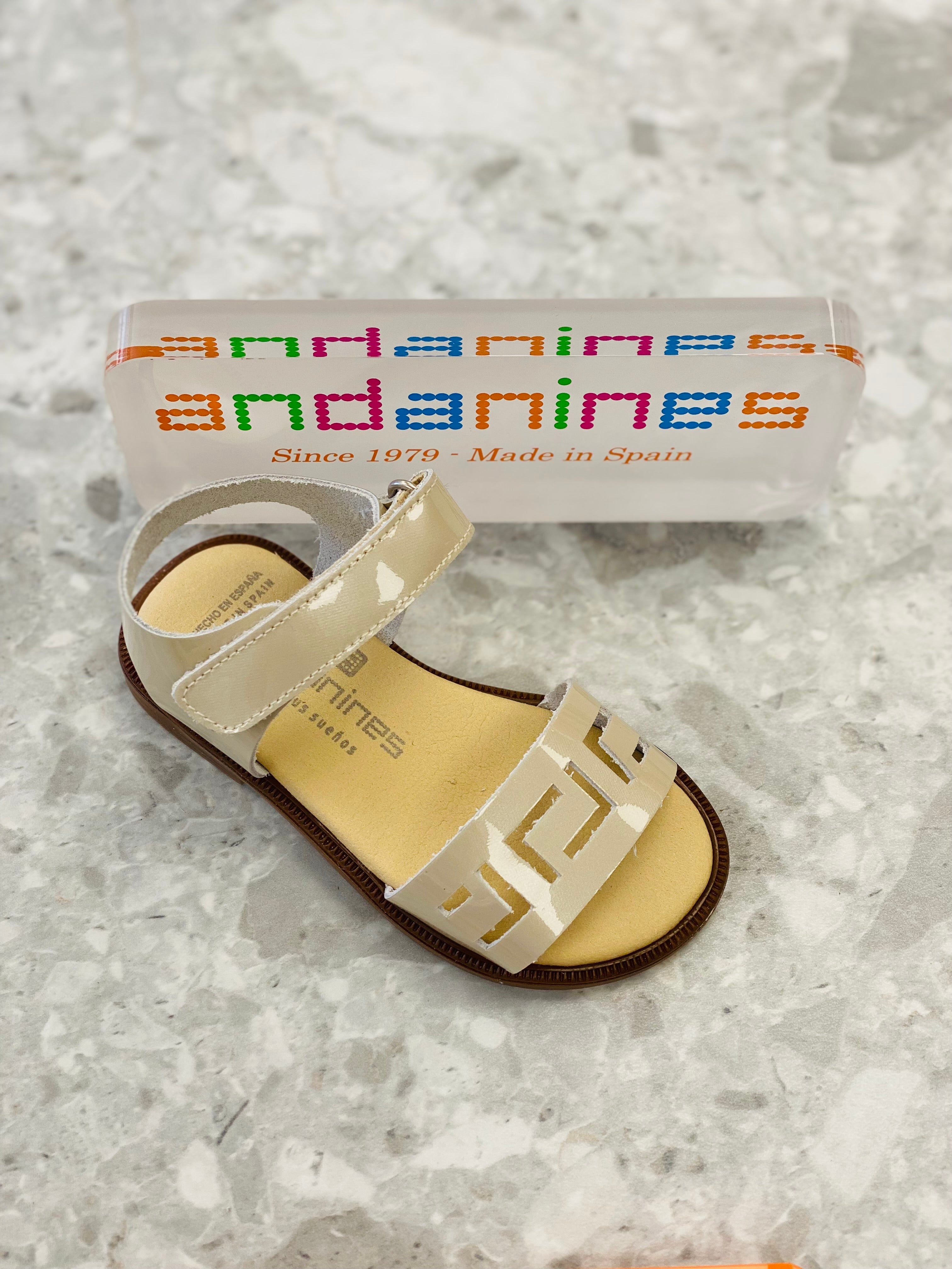 ANDANINES Beige Pearl Girls Patent Leather Sandals