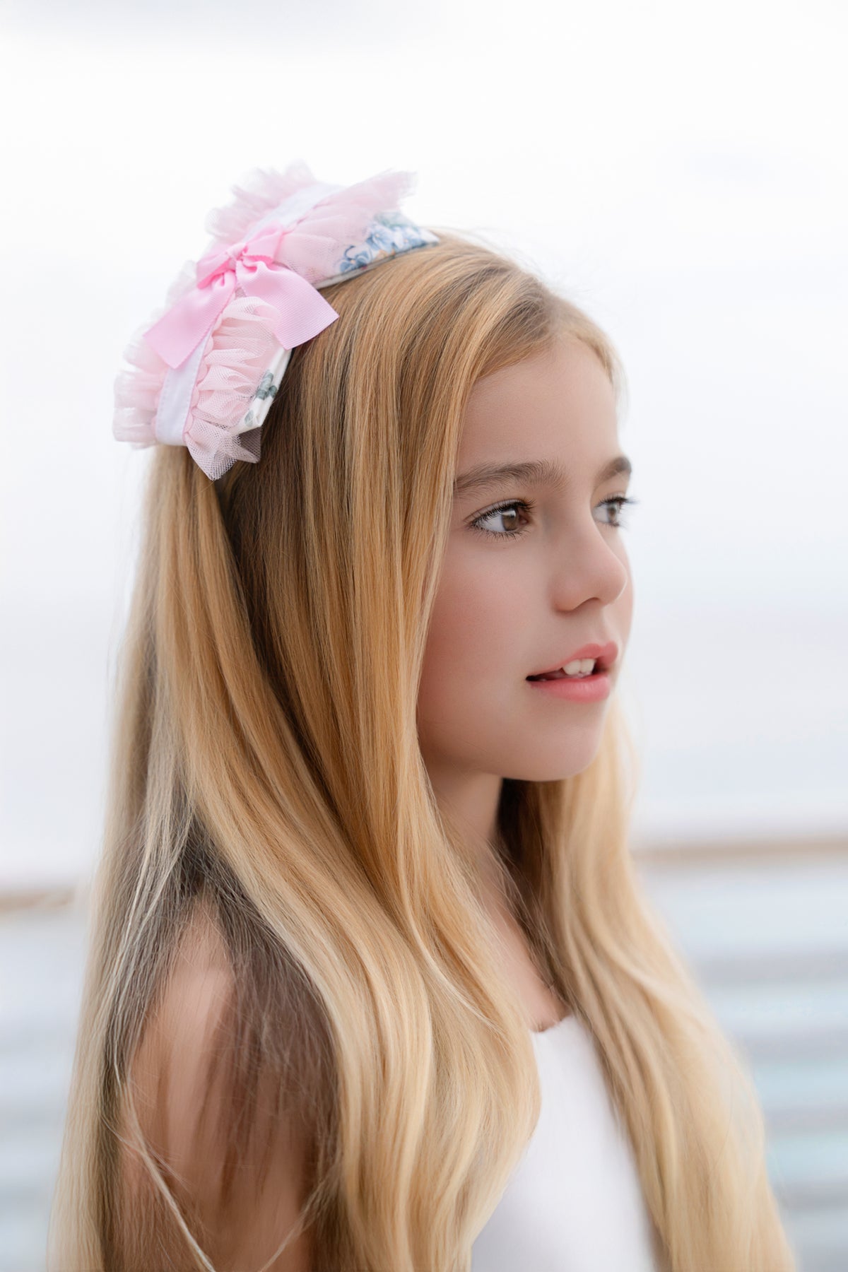 Miranda pink and green floral girls headband alternate view - 252