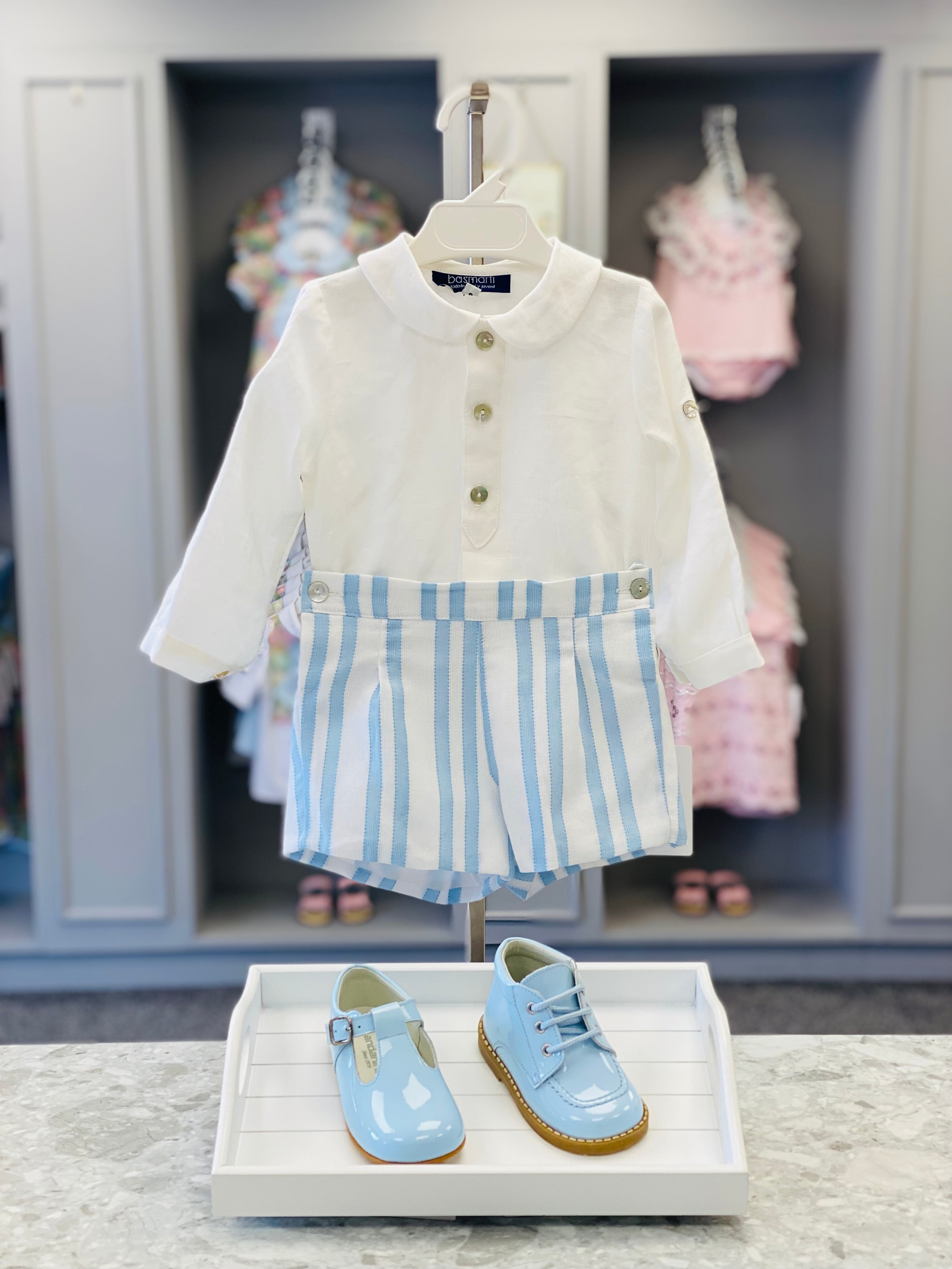 BASMARTI SS25 Agripina Boys Blue & White Stripe Short Set - 25104