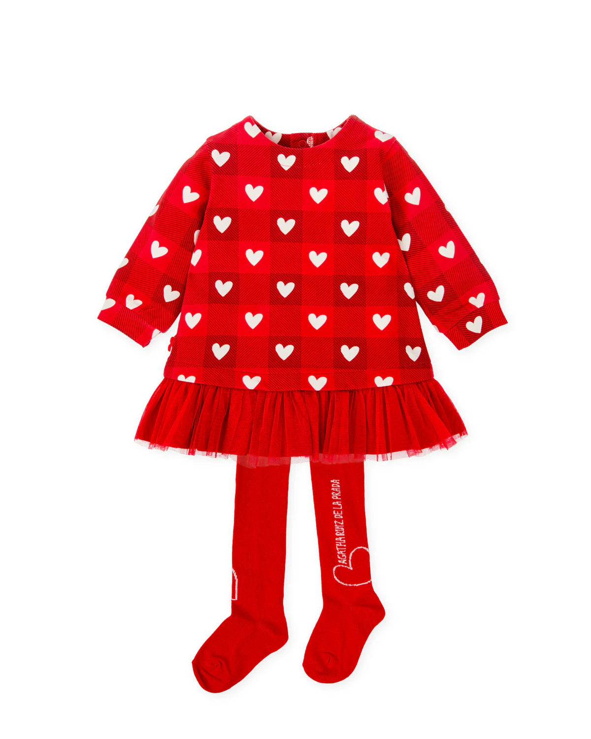 AW25 AGATHA RUIZ DE LA PRADA Girls Red Heart Print Dress & Tights