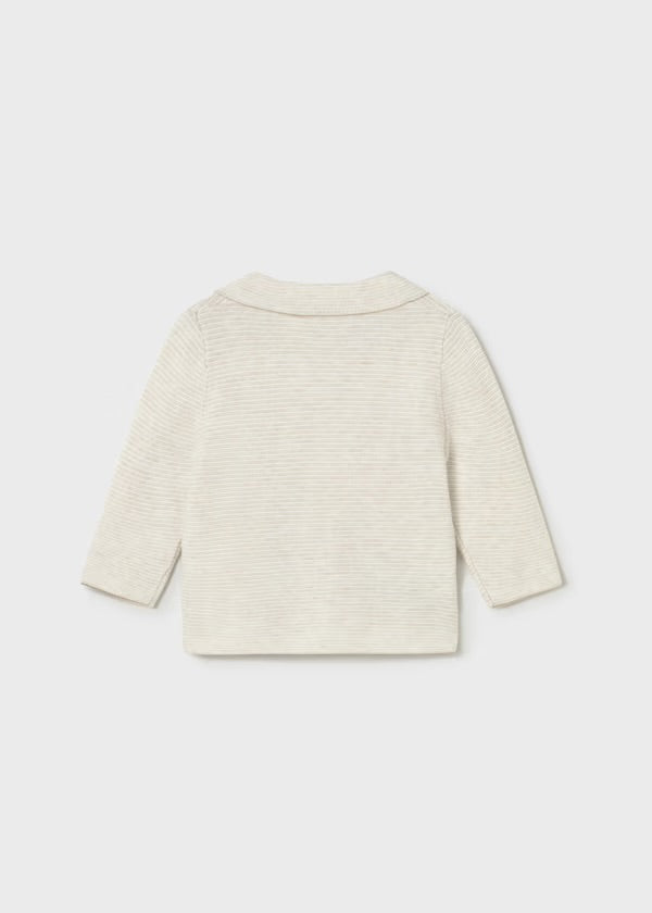 Mayoral ivory short-sleeved piped shirt, front view